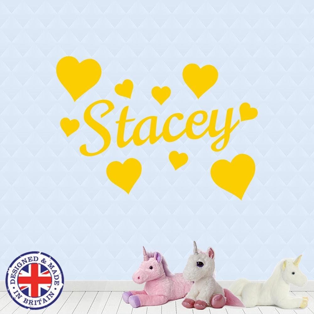 Personalised Name Custom Vinyl Sticker Hearts Wall Art Boys Girls Kids Bedroom