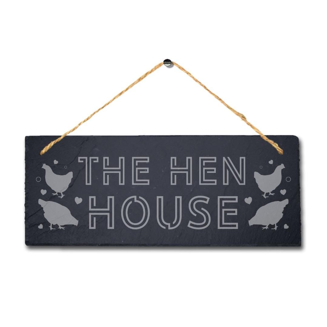Hen House Laser Engraved Hanging Slate Barnyard Cock Plaque Chicken Farm Sign