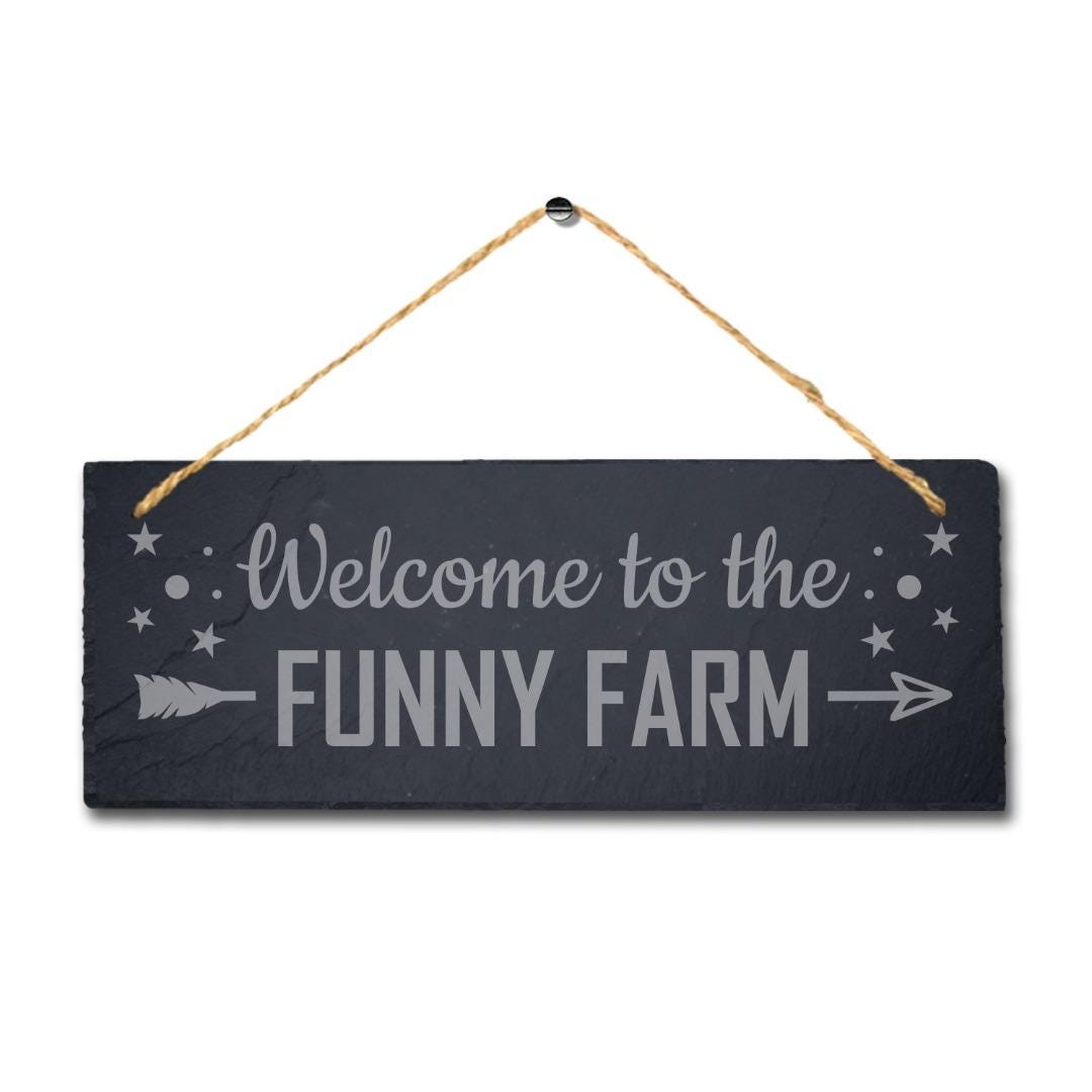 Welcome Hanging Slate Sign Laser Engraved Plaque Funny Farm Farmhouse Home Gift