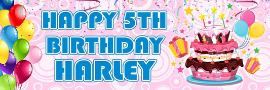 2 Personalised Birthday Cake Gifts Balloons Party Celebration Banners Posters