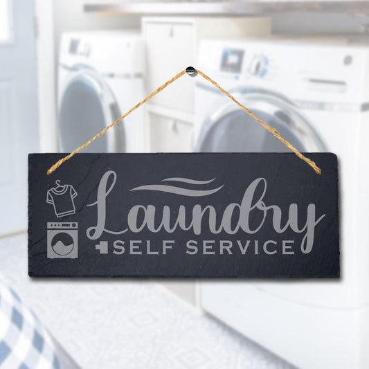 Laundry Self Service Laser Engraved Hanging Slate Washing Hub Home Plaque Sign