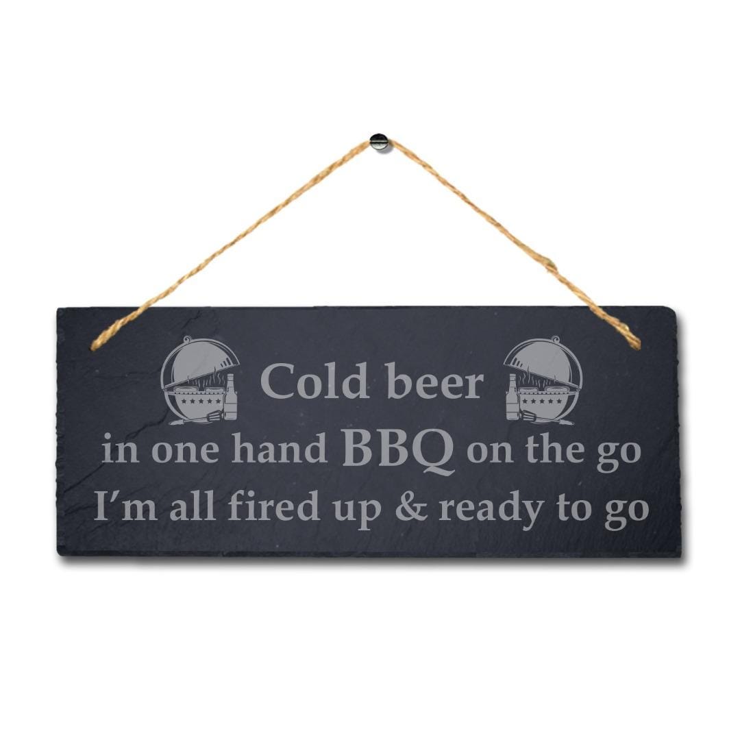 Cold Beer One Hand Bbq Laser Engraved Hanging Slate Party Home Decor Plaque Sign