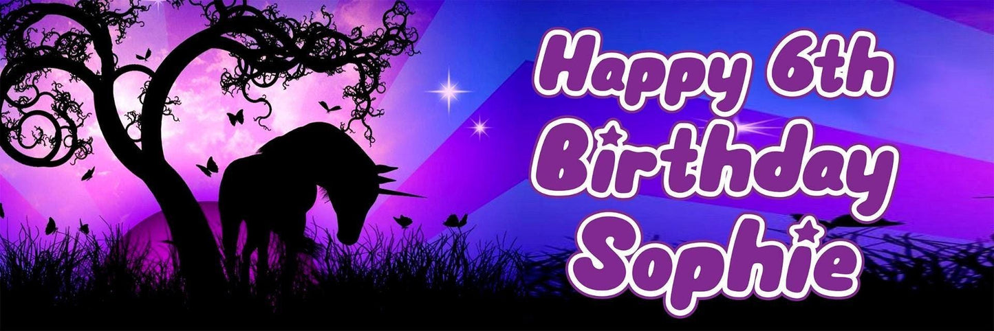 2 Personalised Black Unicorn Birthday Party Celebration Banner Decoration Poster For Girls