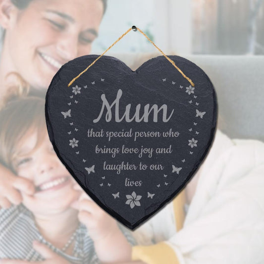 Slate Floral Heart Mum Plaque Hanging Sign Ideal Engraved Mothers Day Gift
