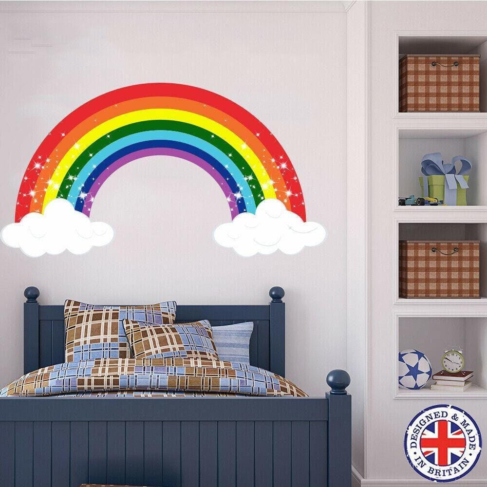 Rainbow Clouds Wall Decal: Vinyl Nursery Kids Bedroom Art Sticker