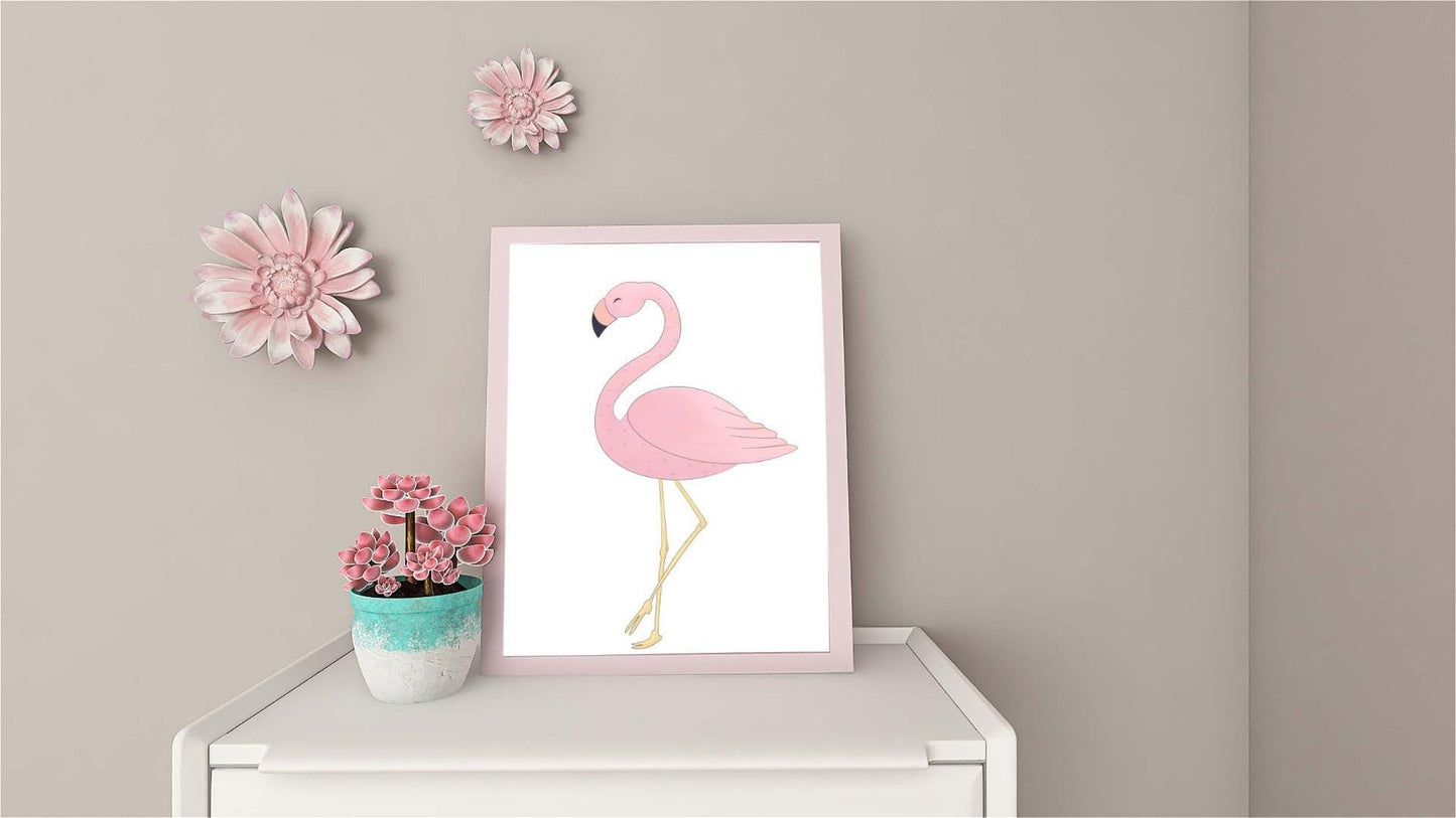 Flamingo Kids Bedroom Watercolour Hand Painted Effect Nursery Wall Art Poster