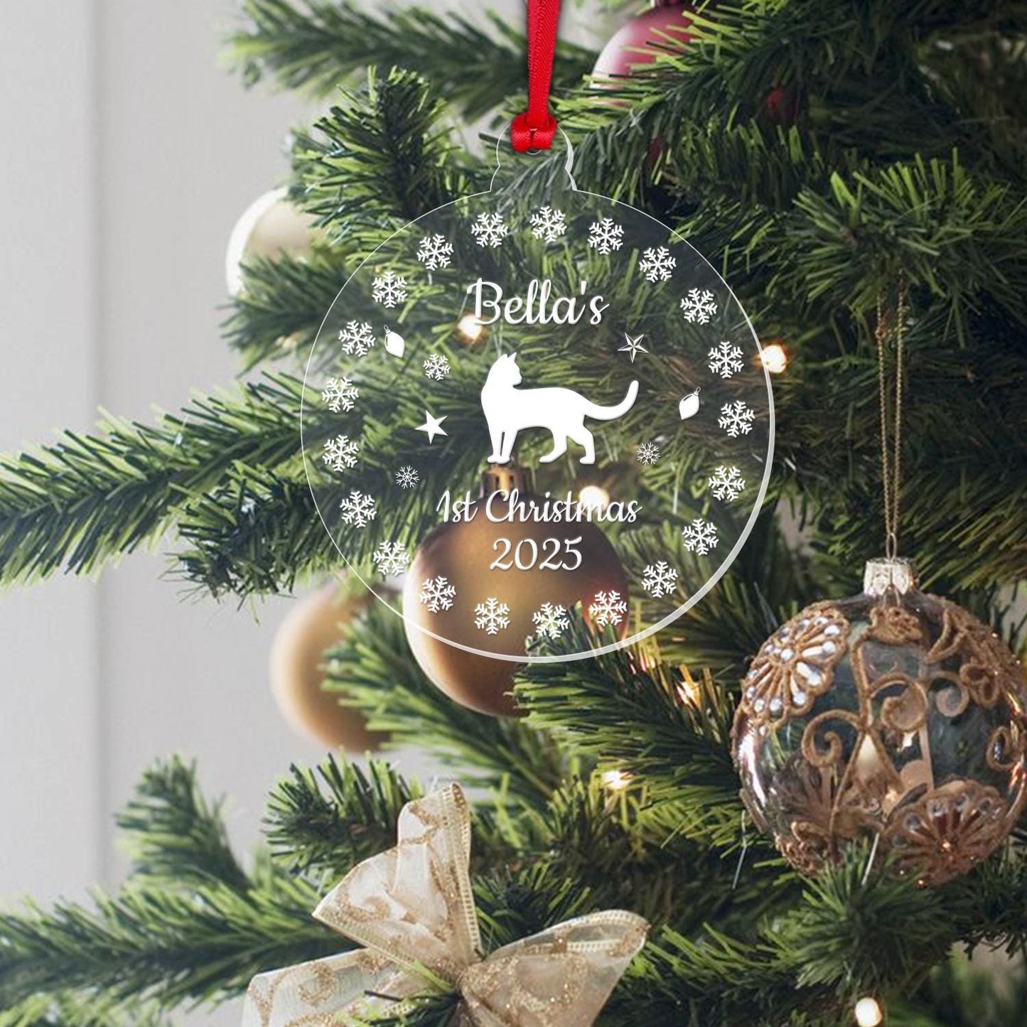 Personalised First Christmas Cat Bauble 1st Xmas Acrylic Tree Decoration Pet Gift