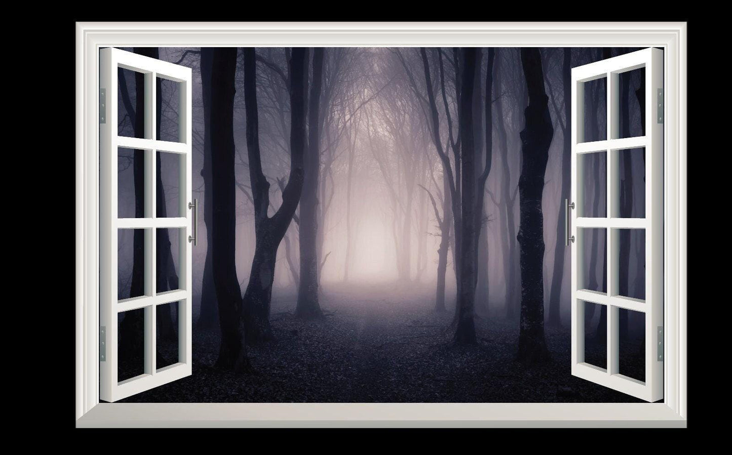 3D Misty Forest Wall Decal: Window View Vinyl Mural