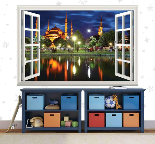 Mosque 3D Window View Wall Decal: Istanbul Masjid, Islamic Art