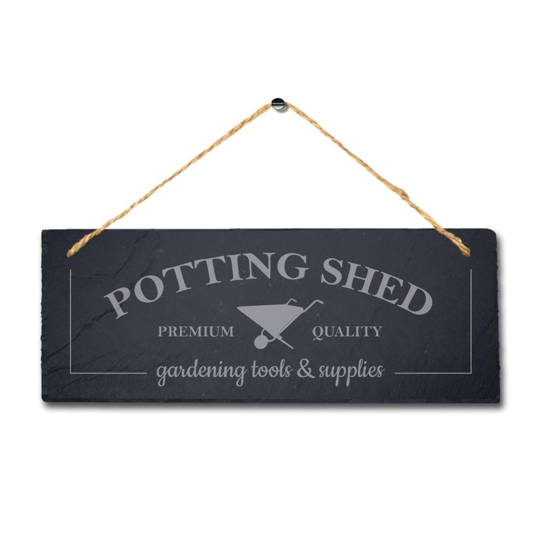 Potting Shed Gardening Tools Hanging Slate Engraved Home Garden Plaque Sign