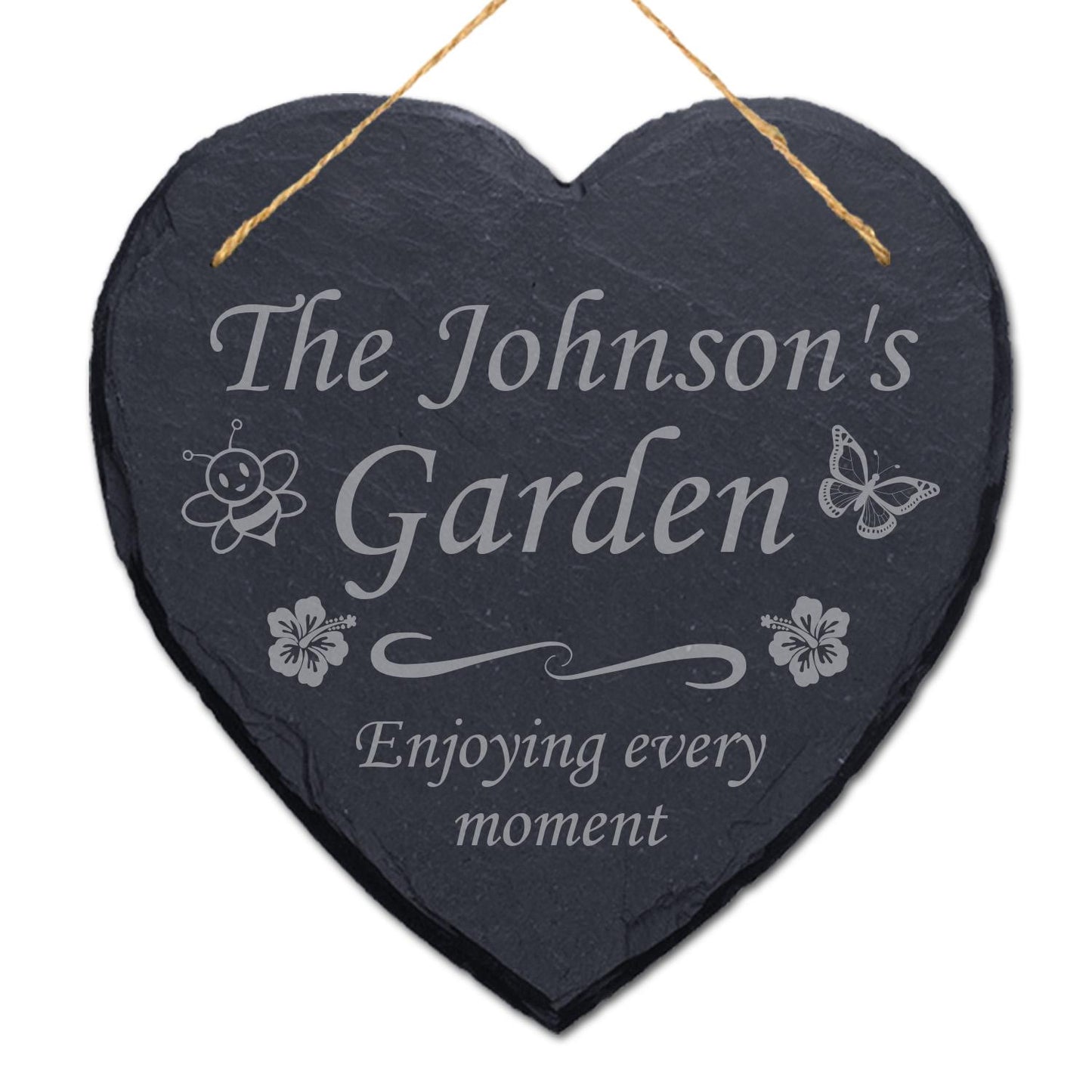 Personalised Engraved Natural Slate Hanging Family Garden Sign Plaque