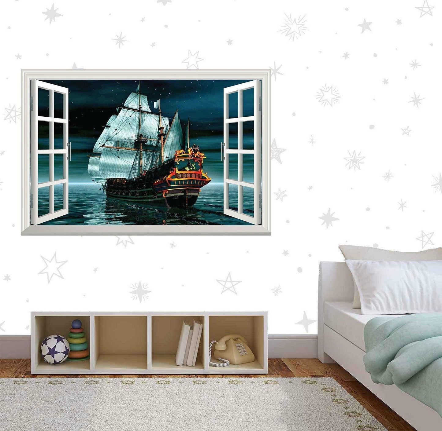 Pirate Ship Wall Decal: 3D Window View Mural