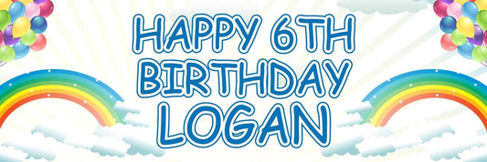 2 Personalised Rainbow Birthday Celebration Banners Rainy Day Decoration Posters