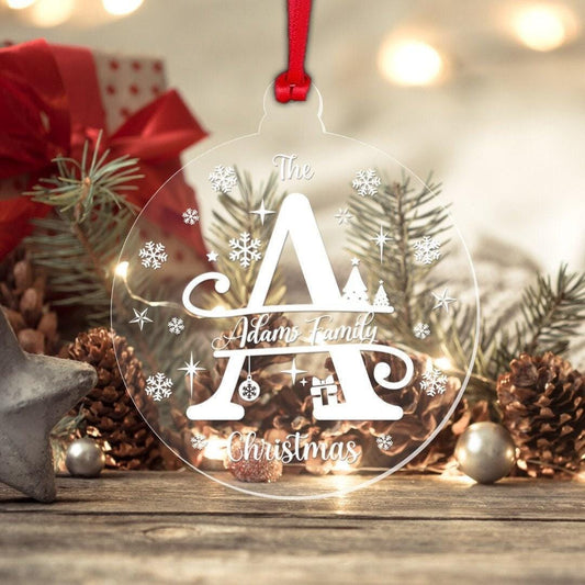 Personalised Christmas Bauble Family Name Monogram Xmas Decoration Gift 2 Sizes