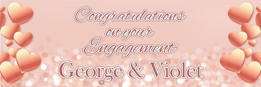 2 Personalised Hearts Rose Gold Engagement Celebration Banners Decoration Poster