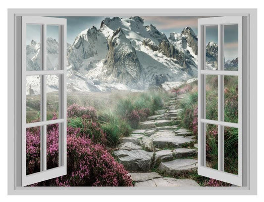 Mountain Trail 3D Window Wall Sticker: Scenic Nature View