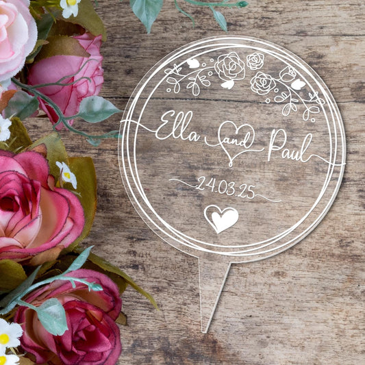 Personalised Wedding Cake Topper Circle Decoration Engraved Acrylic Keepsake