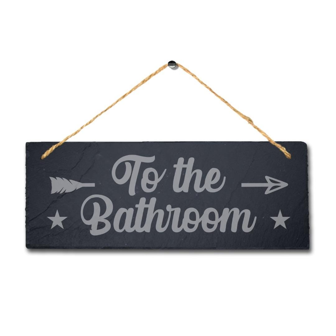 Bathroom Hanging Slate Sign Engraved Plaque Funny Spa Washroom Wc Toilet Gift