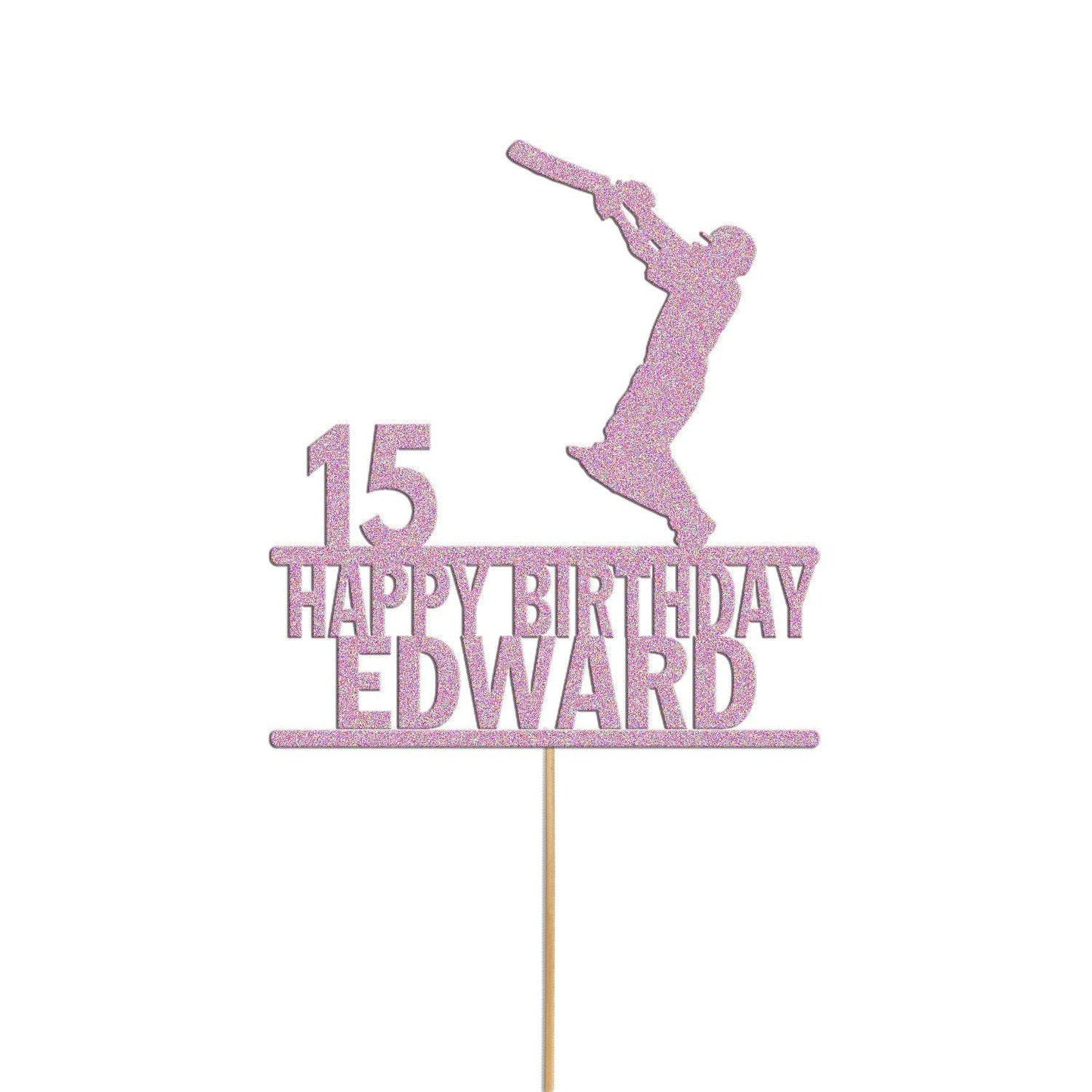 Personalised Glitter Cricket Cake Topper: Birthday Party Decor