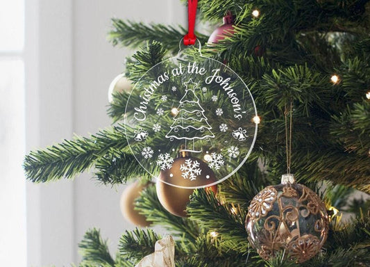 Personalised Xmas Bauble Christmas At The Name Surname Hanging Decoration Gift