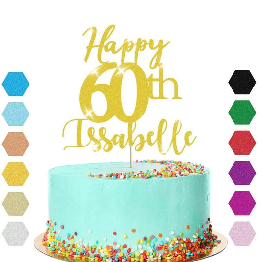Personalised Name 60th Birthday Glitter Cake Topper Party Cake Decoration Gift