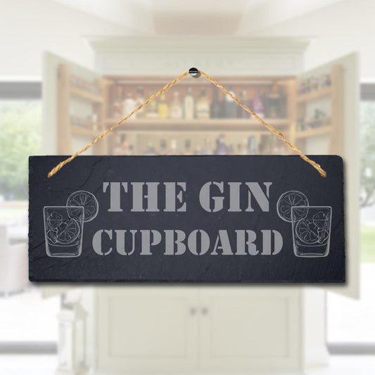 The Gin Cupboard Laser Engraved Bar Hanging Slate Rustic Home Decor Plaque Sign