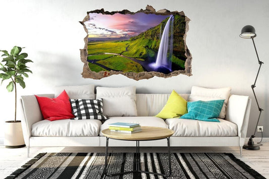 Iceland Waterfall 3D Window View Wall Decal: Vinyl Mural (45cm x 60cm)