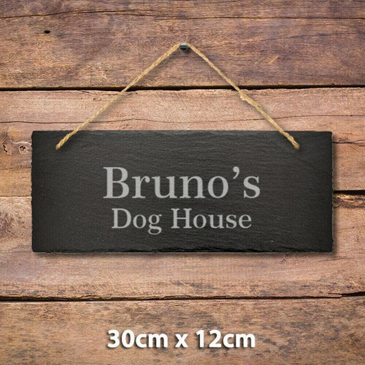 Personalised Name Engraved Slate Hanging Sign Garden Shed Door Kennel Dog House