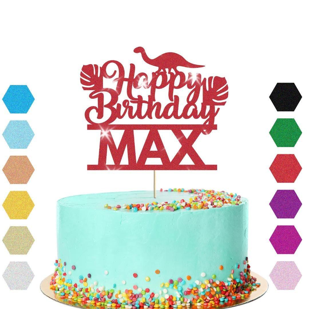 Dinosaur Glitter Cake Topper Personalised Name Jurassic Birthday Cake Decoration