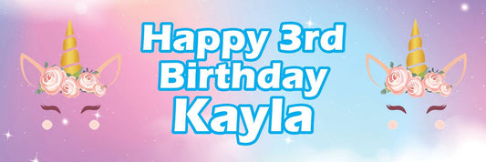 2x Personalised Unicorn Birthday Banner: Girls Fairytale Party Decoration Customise With Any Name & Age