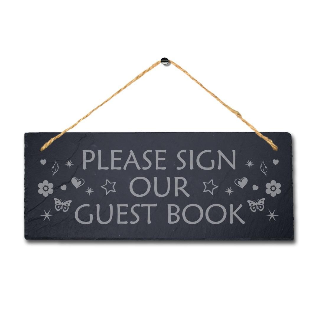 Welcome Guest Book Engraved Hanging Slate Wedding Party Christening Plaque Sign