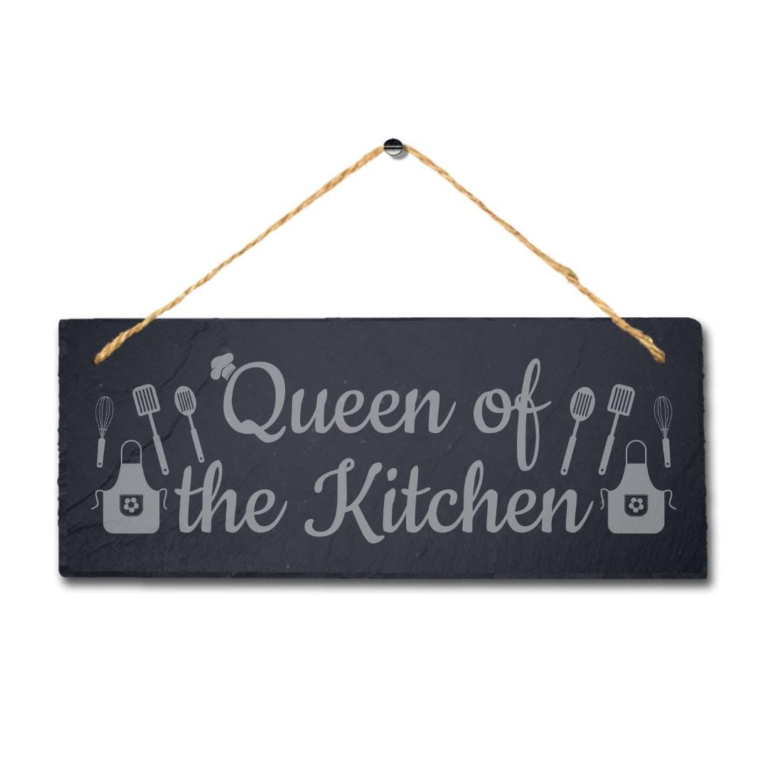 Queen Of The Kitchen Laser Engraved Hanging Slate Kitchen Restaurant Plaque Sign