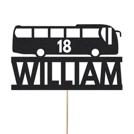 Personalised Glitter Bus Cake Topper: Custom Name & Age