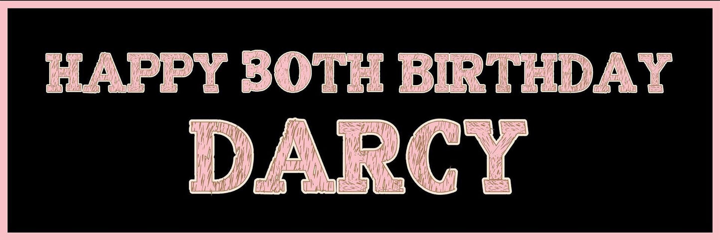 Personalised Birthday Party Banner: Rose Gold Effect, Black Theme (Set of 2)