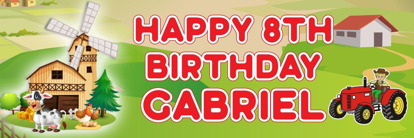 2 Children's Personalised Farm Windmill Farmhouse Birthday Banners Decorations Any Name Any Age