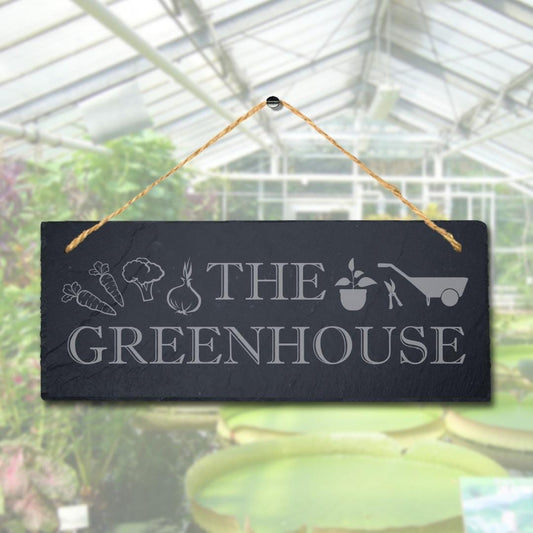 The Greenhouse Laser Engraved Hanging Slate Shed Garden Decor Plaque Sign