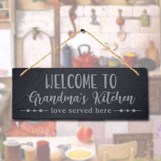 Personalised Grandma Kitchen Hanging Slate Sign Love Served Here Gardening Gift