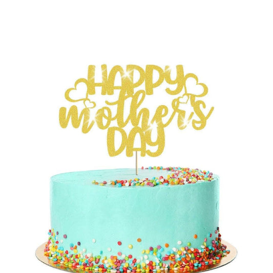 Happy Mothers Day Hearts Design Glitter Cake Topper Birthday Decoration