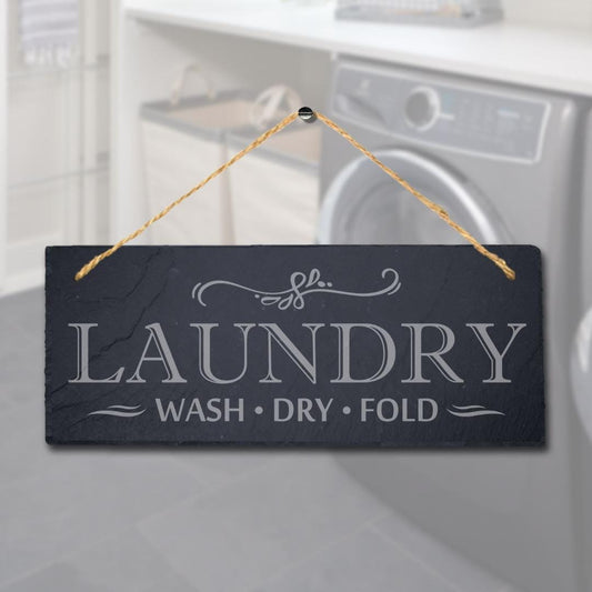 Laundry Wash Dry Fold Laser Engraved Hanging Slate Laundry Hub Home Plaque Sign