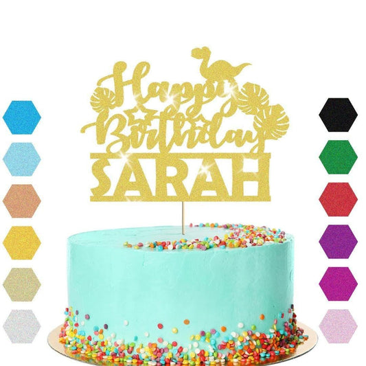 Custom Dinosaur Glitter Cake Topper Jurassic Dino Birthday Party Cake Decoration