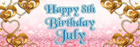 2 Personalised Birthday Celebration Banners Kids Party Decoration Rose Gold Hearts Themed Posters