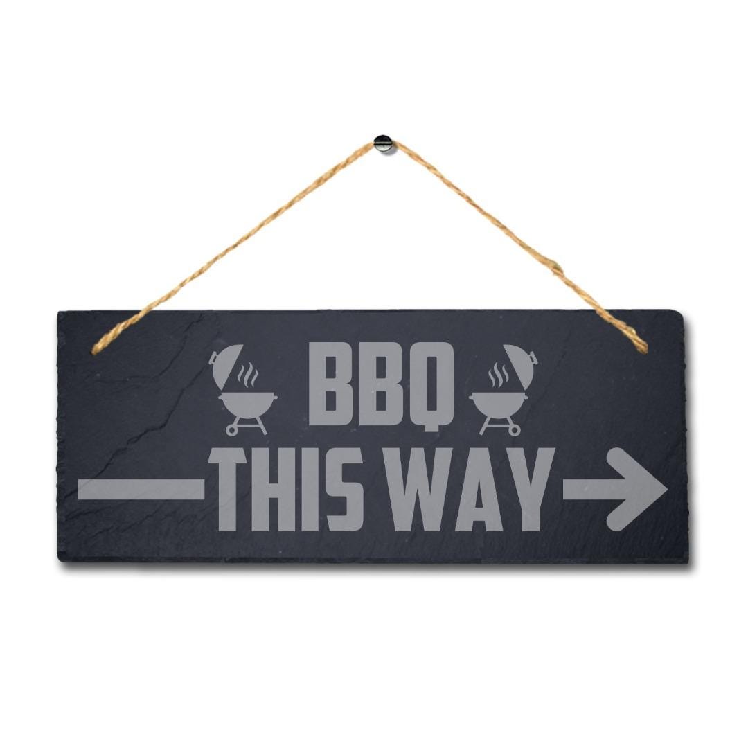 Bbq This Way Laser Engraved Hanging Slate Chicken Grilled Party Home Plaque Sign