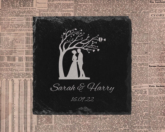 Personalised Wedding Slate Coaster: Laser Engraved Couple Gift