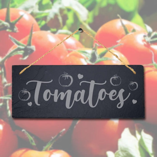 Tomatoes Engraved Hanging Slate Vegetable Patch Garden Allotment Plaque Sign