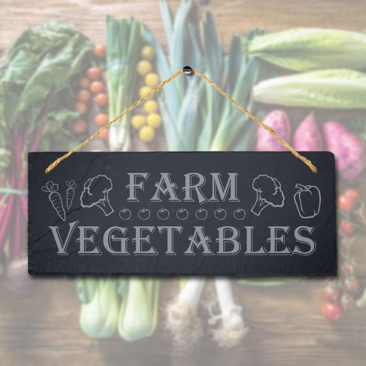 Farm Vegetables Laser Engraved Hanging Slate Farmhouse Decor Plaque Sign