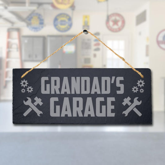 Grandads Garage Engraved Hanging Slate Grandpa Workshop Shed Tools Plaque Sign
