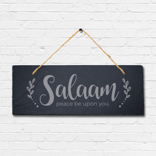 Salam Peace Be Upon You Laser Engraved Islamic Arabic Hanging Slate Plaque Sign