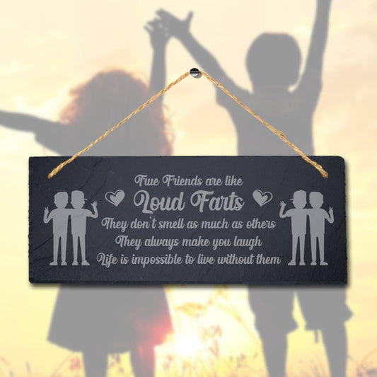 True Friends Loud Laser Engraved Hanging Slate Friendship Funny Gift Plaque Sign