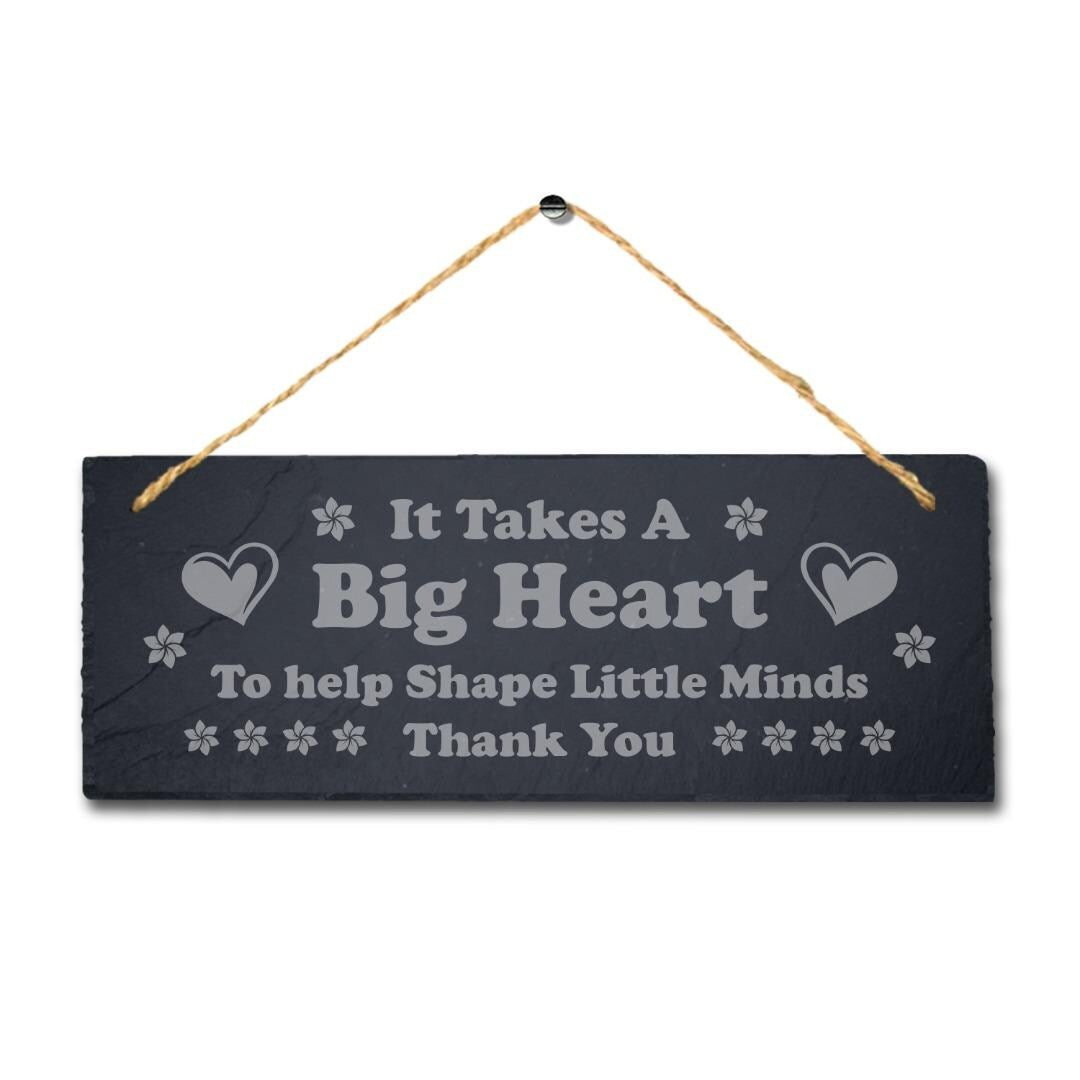 Teacher Thank You Gift Engraved Slate Sign Shape Little Minds School Leavers