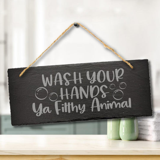 Bathroom Kitchen Hanging Slate Funny Toilet Plaque Sign Wash Your Hands Home Art